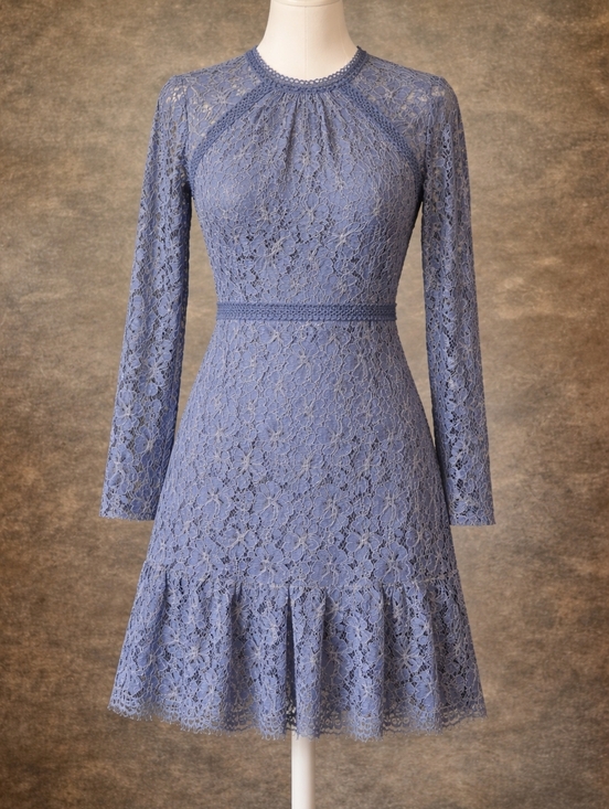 Adelyn Rae Dresses & Skirts - Adelyn Rae Blue Lace Long-Sleeve Fit & Flare Dress